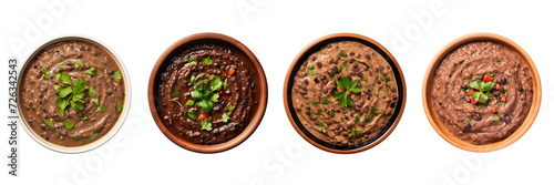 Set of spicy black bean dip isolated on a transparent background.