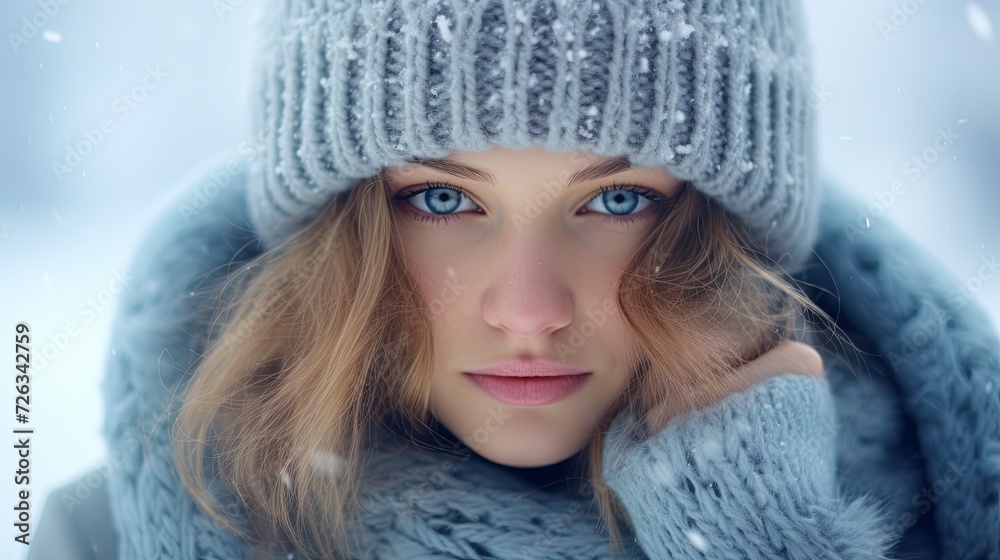 Woman With Blue Eyes Wearing Winter Hat Woman With Blue Eyes Wearing Winter Hat