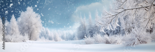 Advertising banner winter nature. Forest, snowdrifts, snow. © Рика Тс