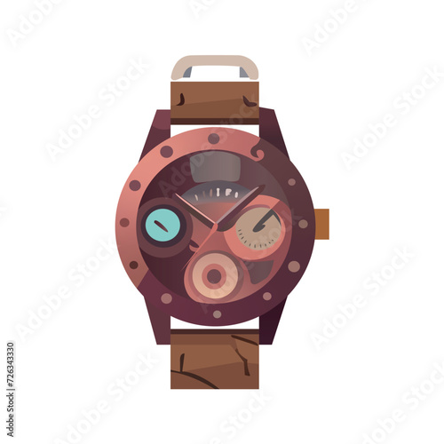 Wristwatch of colorful set. This stylish image expertly blend design elements and cartoon artistry to highlight a hand watch as the ultimate accessory on a serene white canvas. Vector illustration.