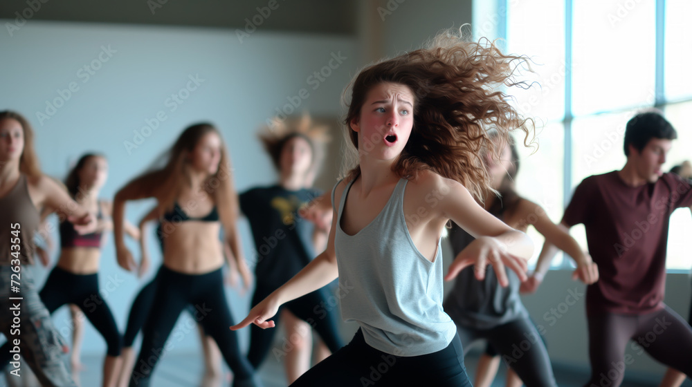 Energetic dance class enjoying a latin rhythm workout in a gym. Energetic dance class enjoying a latin rhythm workout in a gym.