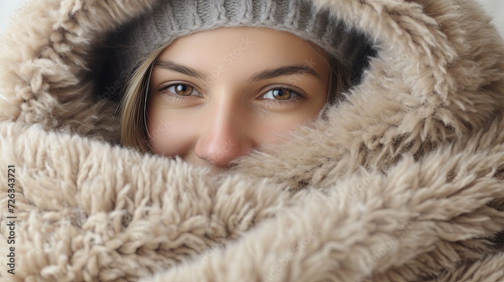 Woman Wearing Fur Coat With Hood Woman Wearing Fur Coat With Hood