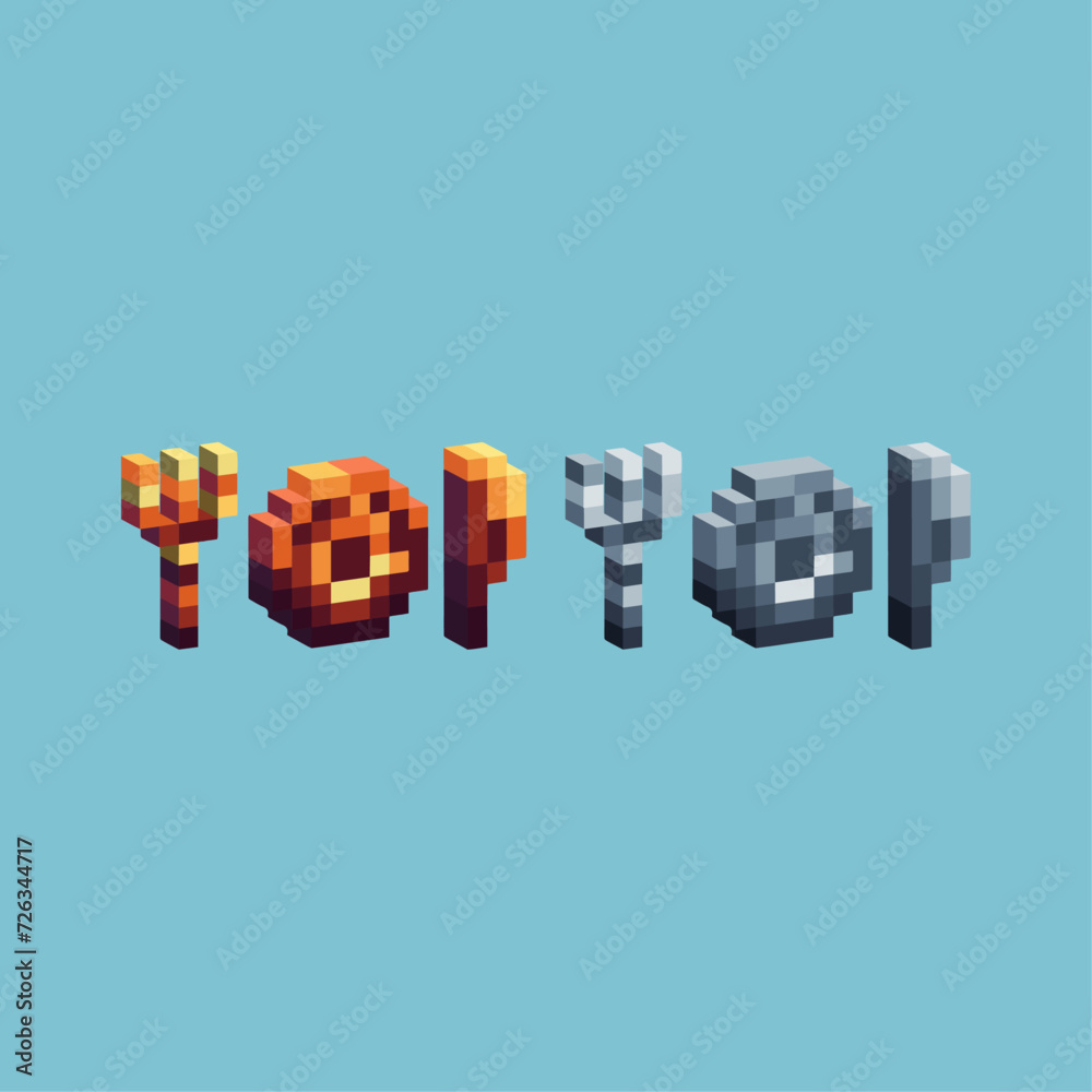 Obraz premium Isometric Pixel art 3d of cutlery tool icon for items asset. Eating tool cutlery icon on pixelated style.8bits perfect for game asset or design asset element for your game design asset.