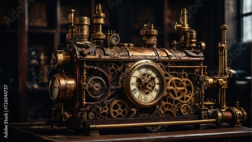 A steampunk style with gears pipes and clocks. generative, ai.