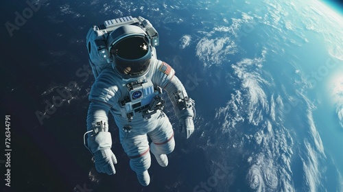 Astronaut spaceman do spacewalk while working for spaceflight mission at space station . Astronaut wear full spacesuit