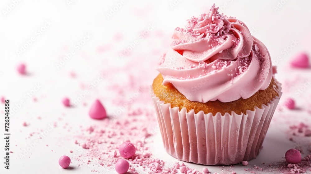 Tasty cupcake on white background.