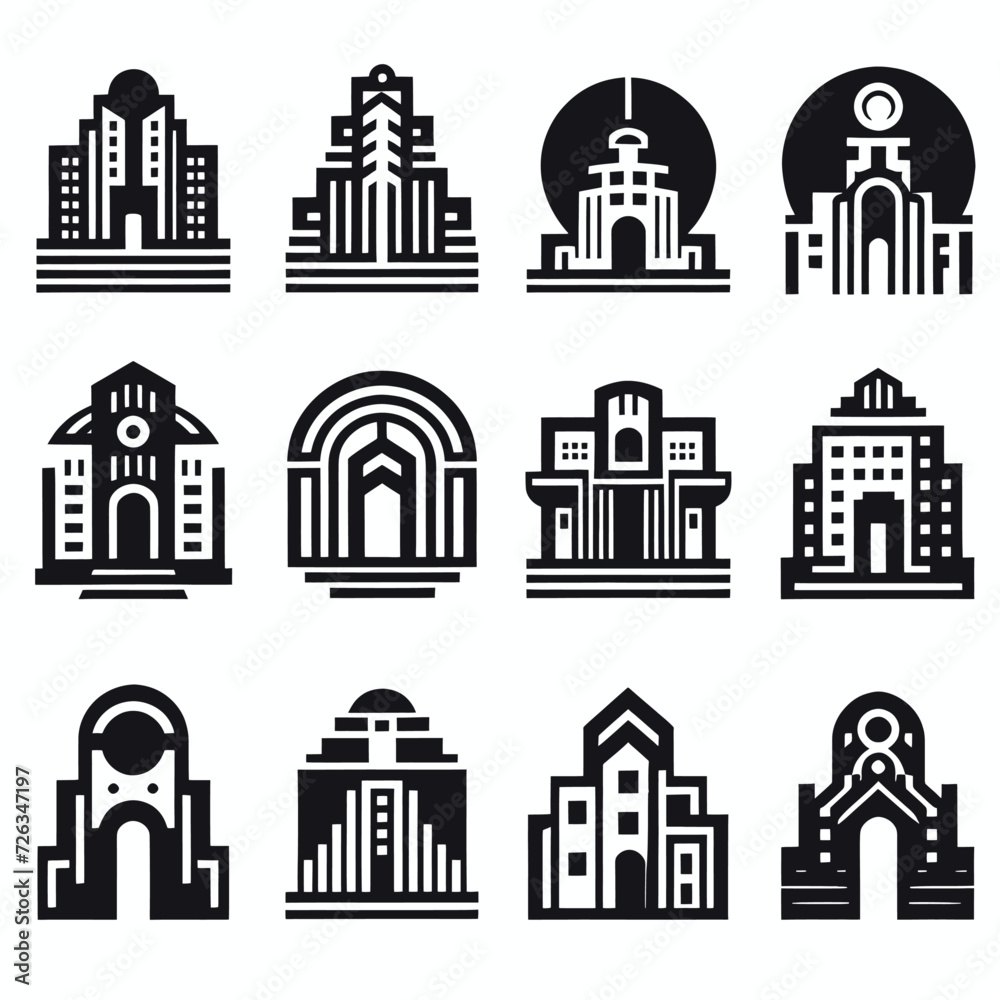 Set of houses Logos, Set of black and white Architecture Logo patterns, seamless, vector, design, black, tire, illustration