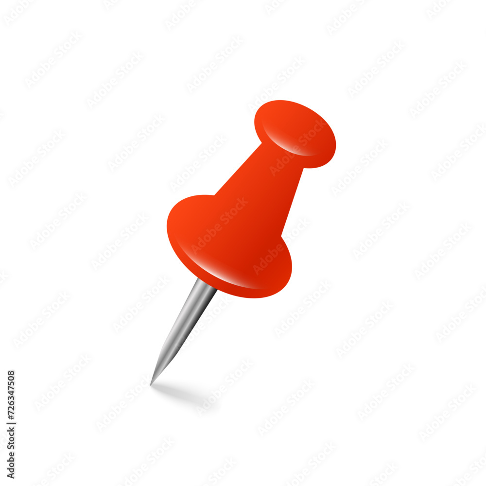 Orange pushpin isolated on white background. Front and top view. Close-up. Vector illustration Orange pushpin isolated on white background. Front and top view. Close-up. Vector illustration