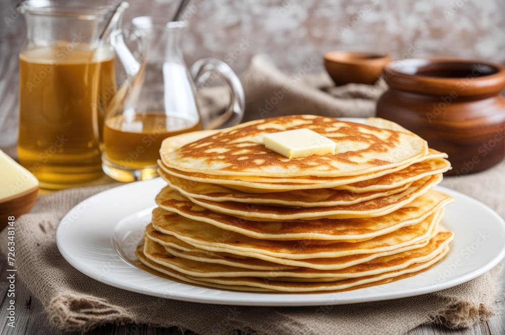 stack of very thin pancakes. traditional for Russian pancake week. Shrove tide stack of very thin pancakes. traditional for Russian pancake week. Shrove tide