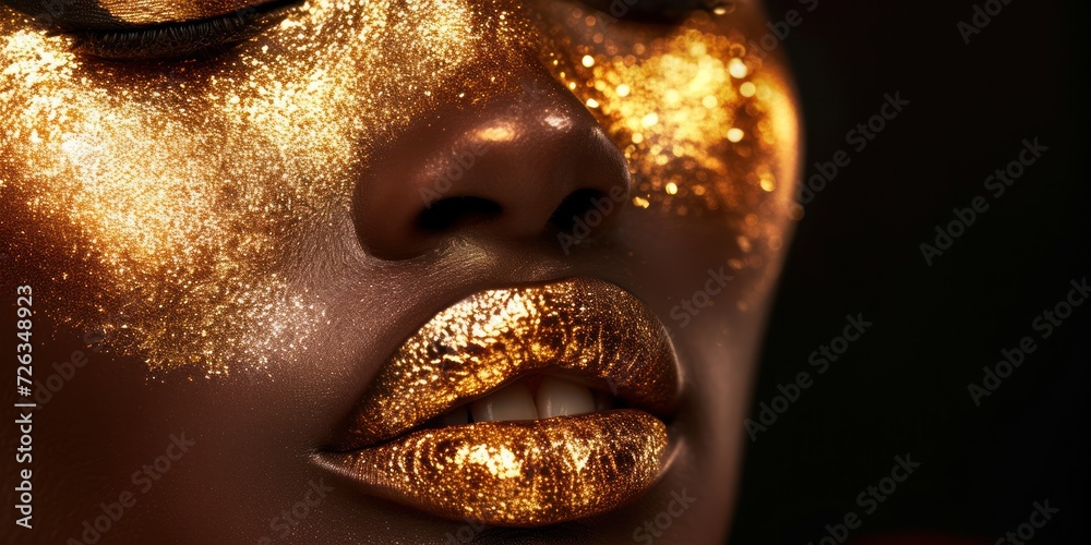 Woman Adorned With Gold Glitter on Face