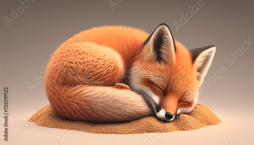 Cute sleeping red fox cub, 3D illustration on isolated background.. Generative AI. photo