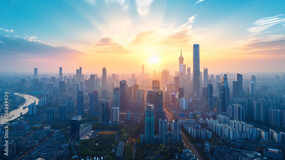 Fototapeta premium sunset over the city, lanscape