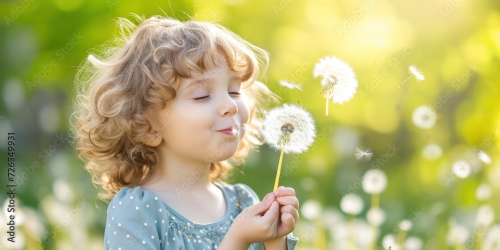Little Girl Blowing Dandelion in Field Little Girl Blowing Dandelion in Field