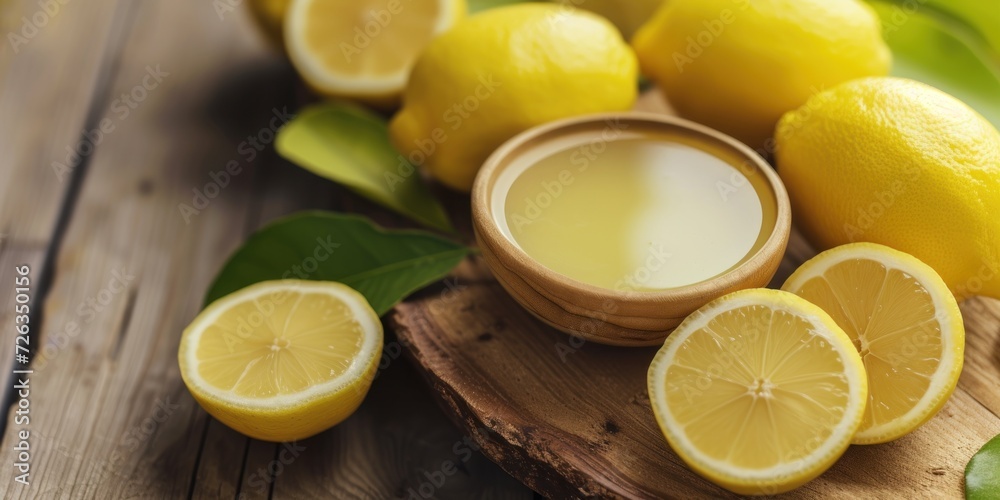 Wooden Cutting Board With Sliced Lemons Wooden Cutting Board With Sliced Lemons