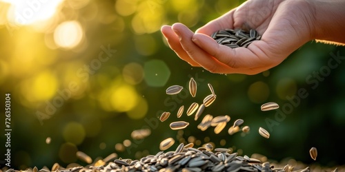 Person Holding Seeds Over a Pile photo