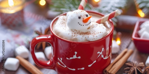 Cup of Hot Chocolate With Marshmallows and Snowman