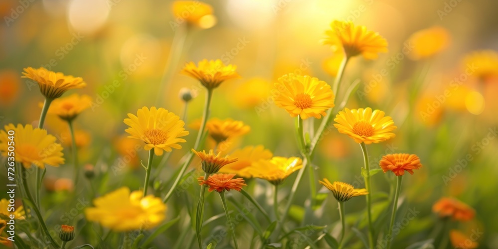 Fototapeta premium Vibrant Field of Yellow and Orange Flowers