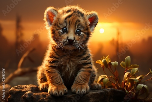 cute bengal tiger against blur background