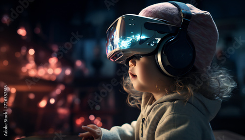 Recreation of a baby with a virtual reality goggles photo