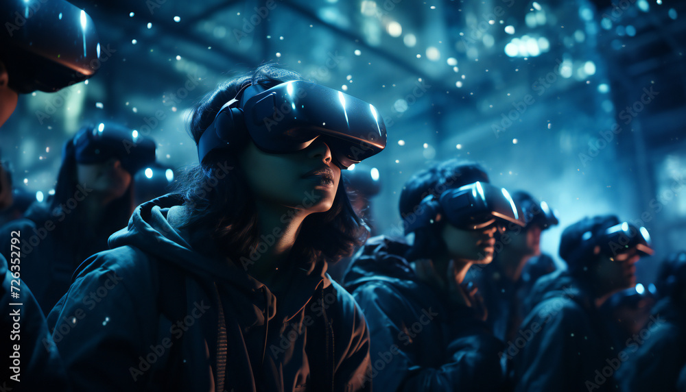 Recreation of a young girls watching with a virtual reality goggles in the multiverse Recreation of a young girls watching with a virtual reality goggles in the multiverse