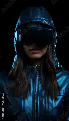 Vertical recreation of a girl with virtual reality goggles photo