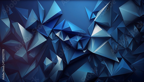 Dark blue modern background for design. Geometric shape. Triangles, diagonal lines. Gradient. Generative AI.