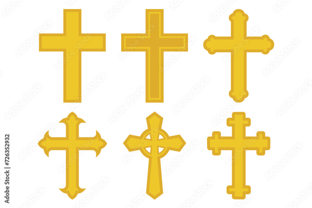 Religious cross set flat style