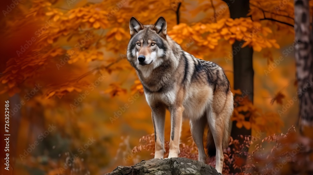 Majestic Wolf Amidst Autumn Splendor