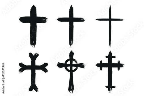Religious cross set brush stroke style © byMechul