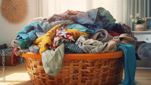 Pile of clothes in plastic laundry basket