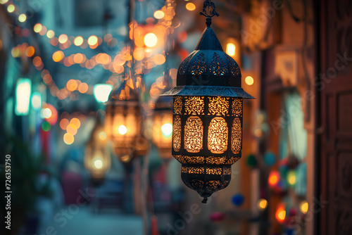 Islamic lantern in the night - Ramadan Kareem 