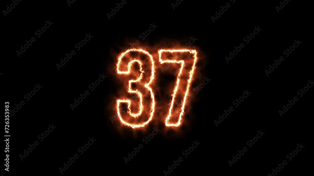 Number 37 fire Animation on a black background. Number Thirty Seven is burning in flames Animation on Isolated Black Background Number 37 fire Animation on a black background. Number Thirty Seven is burning in flames Animation on Isolated Black Background