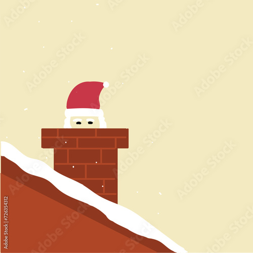 Merry Christmas Santa clause hiding in chimney greeting card social media vector illustrations