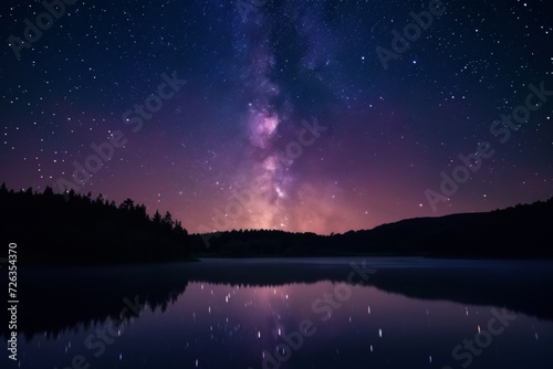 A magical, star-filled night sky over a peaceful lake, inspiring awe and wonder.