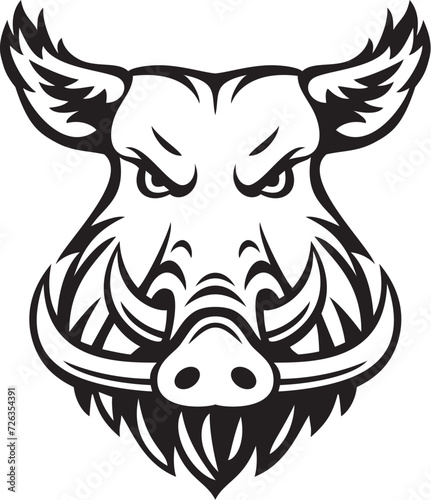 Wild Boar Face Black and White. Vector Illustration.