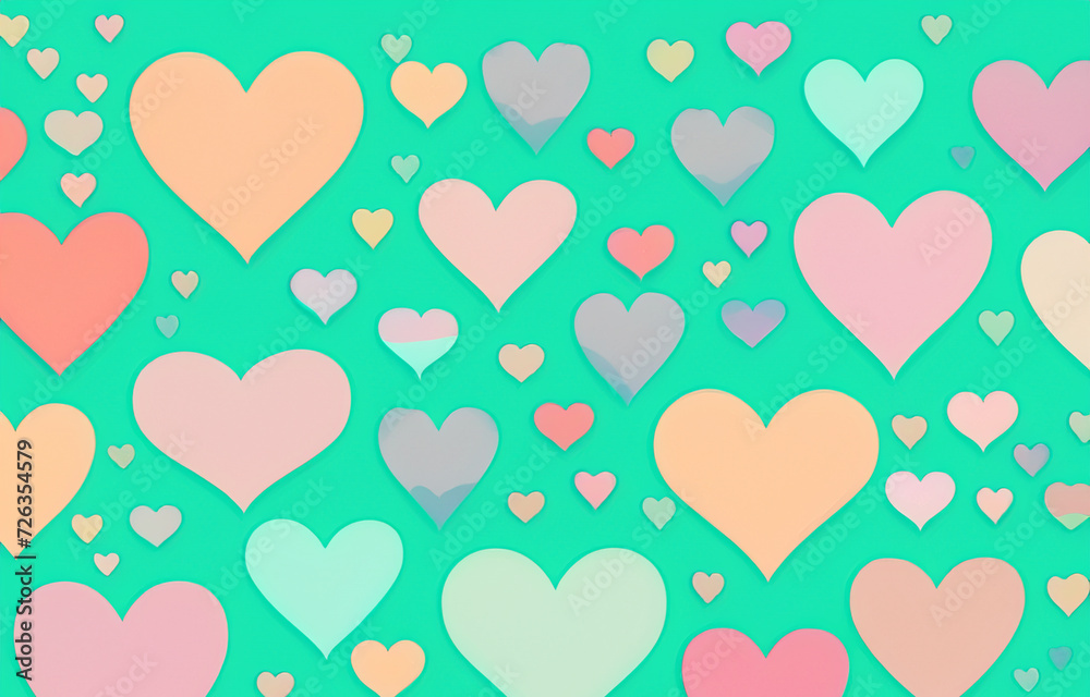 Pastel hearts on  a teal backgroun