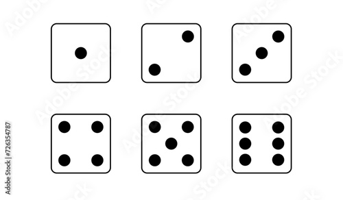 Vector dice set with six faces with different numbers of dots