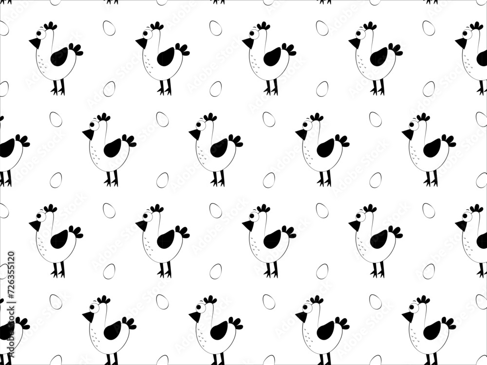 Seamless pattern with chicken. Package design. Funny character.