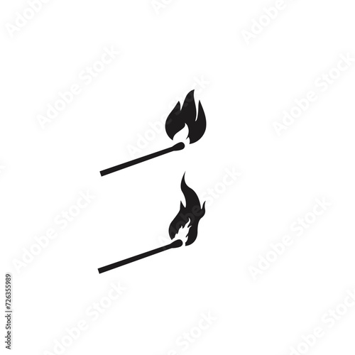 The match is burning. Danger symbol and flammable object. Isolated silhouette background
