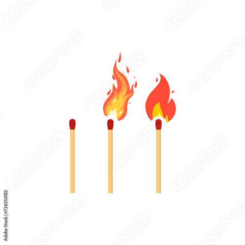 The match is burning. Danger symbol and flammable object. Isolated vector illustration in flat style.