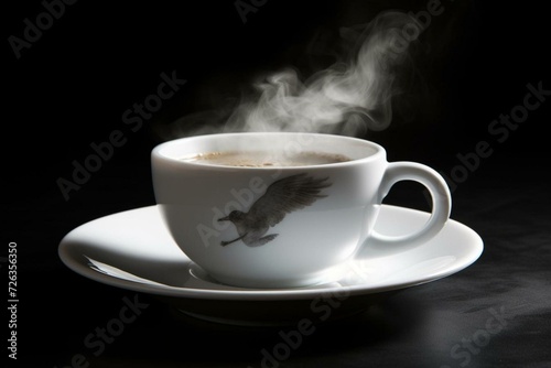 Symbolic coffee cup with bird vapor represents the essence and aroma of southern coffee production. Generative AI