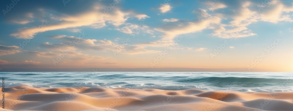 Naklejka premium Golden Sunset on Seashore with Waves