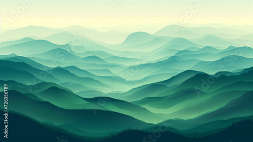 A Painting of a Green Mountain Range