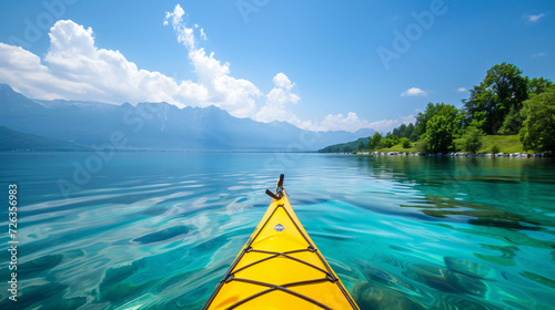 A peaceful kayaking adventure on a crystal-clear lake.