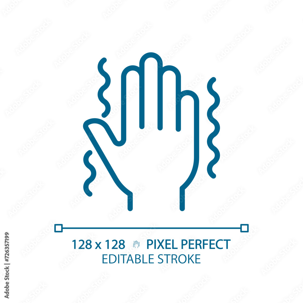 Fototapeta premium Parkinsons disease light blue icon. Central nervous system disorder. Hand tremor. Synapses illness. RGB color sign. Simple design. Web symbol. Contour line. Flat illustration. Isolated object