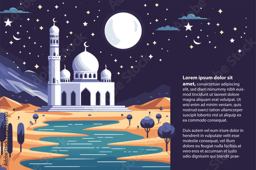mosque in the night with moon and stars for Ramadan Kareem theme (ID: 726358705)