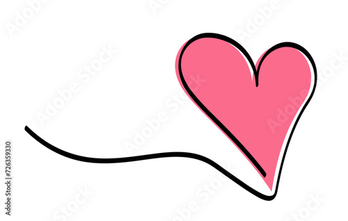 Single pink heart continuous wavy line art drawing on white background.