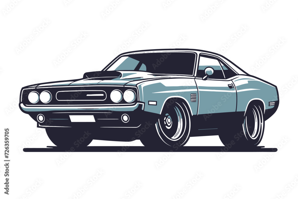 Vintage American muscle car vector illustration, classic retro custom muscle car design template isolated on white background