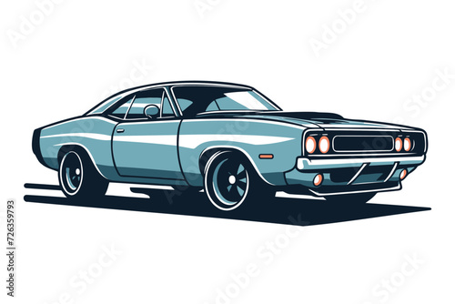 Vintage American muscle car vector illustration, classic retro custom muscle car design template isolated on white background
