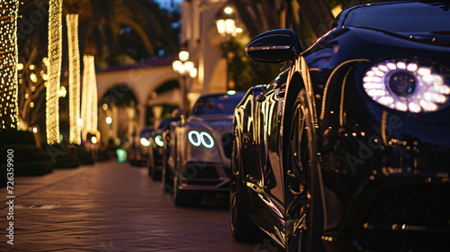 A row of luxury cars parked outside a high-end event at night. © Melvin